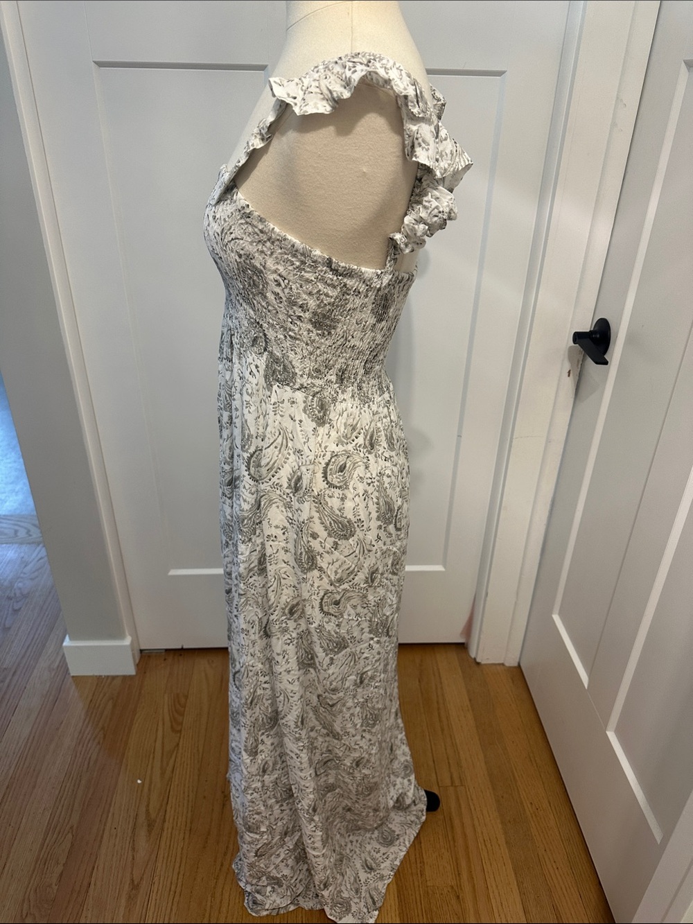 Raviya Gray Paisley Smocked Maxi Dress with Tie Straps - Picture 2 of 6
